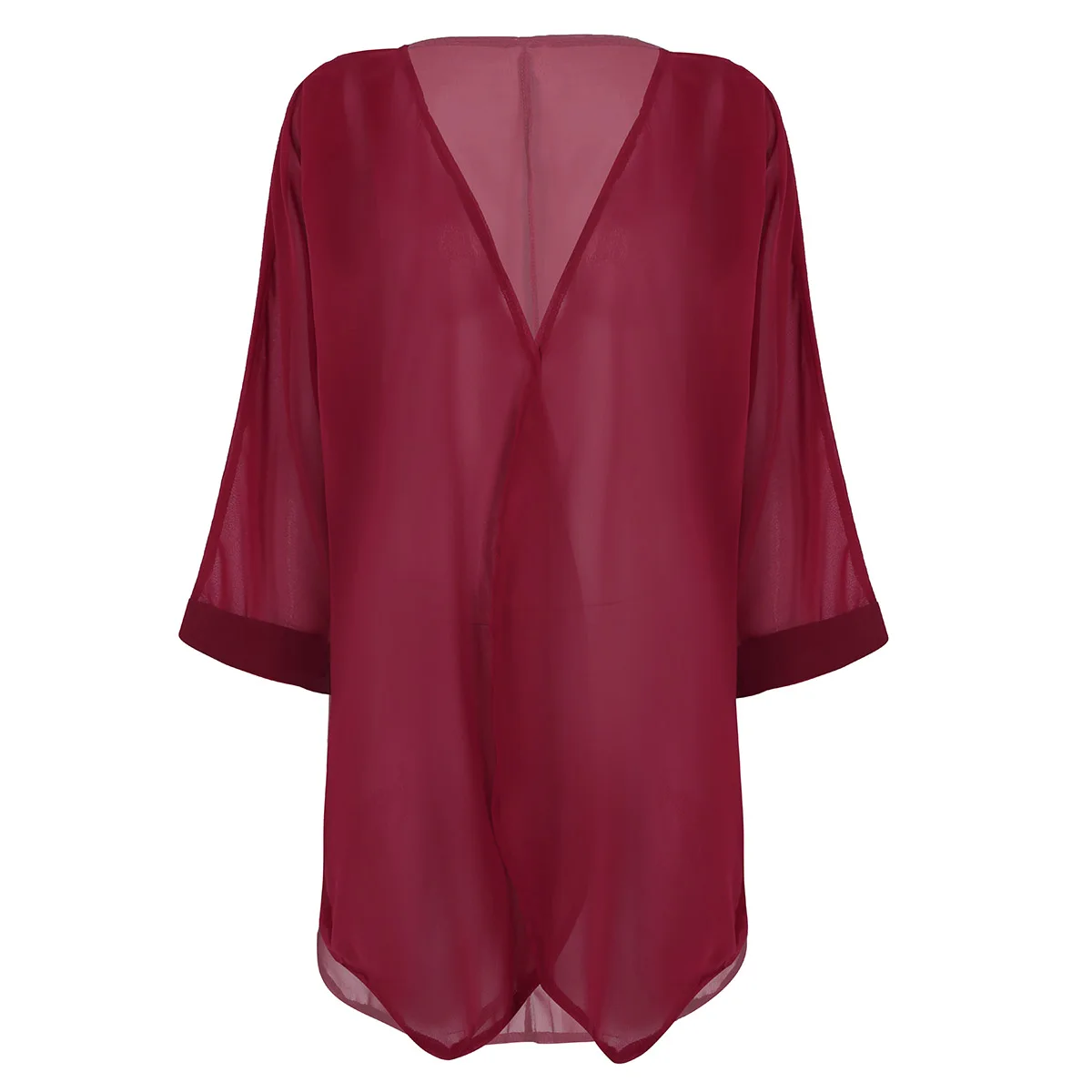 Wine Red Женский кардиган из шифона с длинными рукавами, с открытой передней частью и рюшами, болеро, накидка для пляжа, накидка для пляжа - Цвет: Wine Red