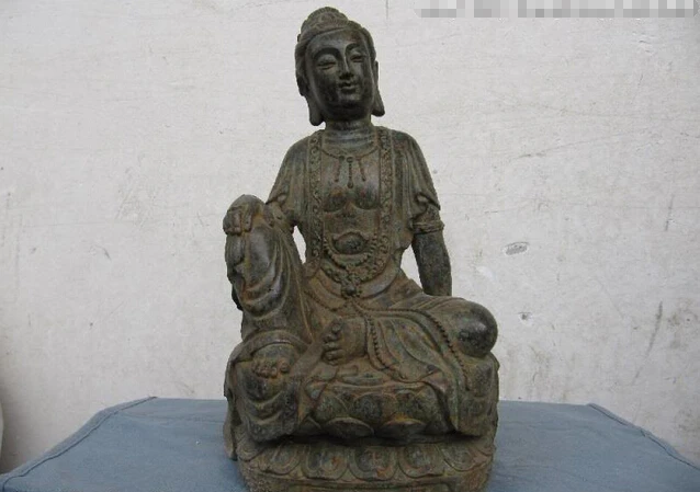 

Песня voge gem S0478, китайская перегородка, старая бронза Sit freedom Bodhisattva Kwan-Yin статуя Гуань Инь