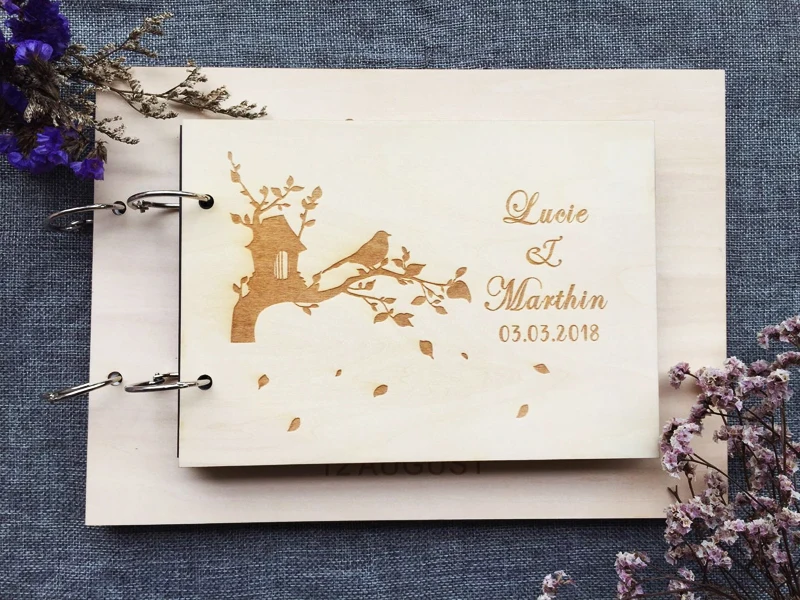 

A4/A5 Personalized Guestbook Wedding Guest Book Wooden Notebook Album Custom Name & Date Lettering Book Wood Wedding Decoration