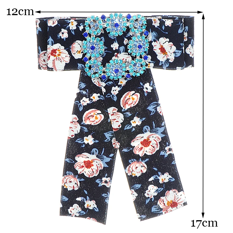 ZHINI Fashion Design Printed Floral Fabric Ribbon Bows Brooches High Quality Big Neckties Bow knot Pins Crystal Jewelry | Украшения и