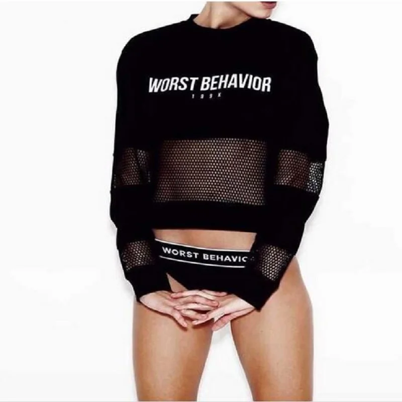 Сексуальные Женщины Футболки Мода Лоскутное Полный Рукав Дамы Топы Напечатанная