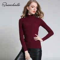 turtleneck slim women pullovers sweater autumn female solid long sleeve elastic knitted sweaters casual tops wine red color