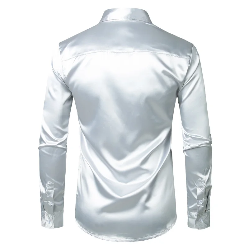 Новые мужские рубашки с длинным рукавом Chemise Homme, модный дизайн, Черная Мужская шелковая рубашка, облегающие рубашки под смокинг, брендовые рубашки Camisa Social
