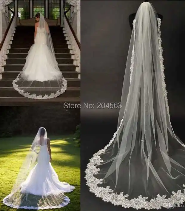 Великолепная вуаль для венчания длинная кружевная с гребнем свадебные