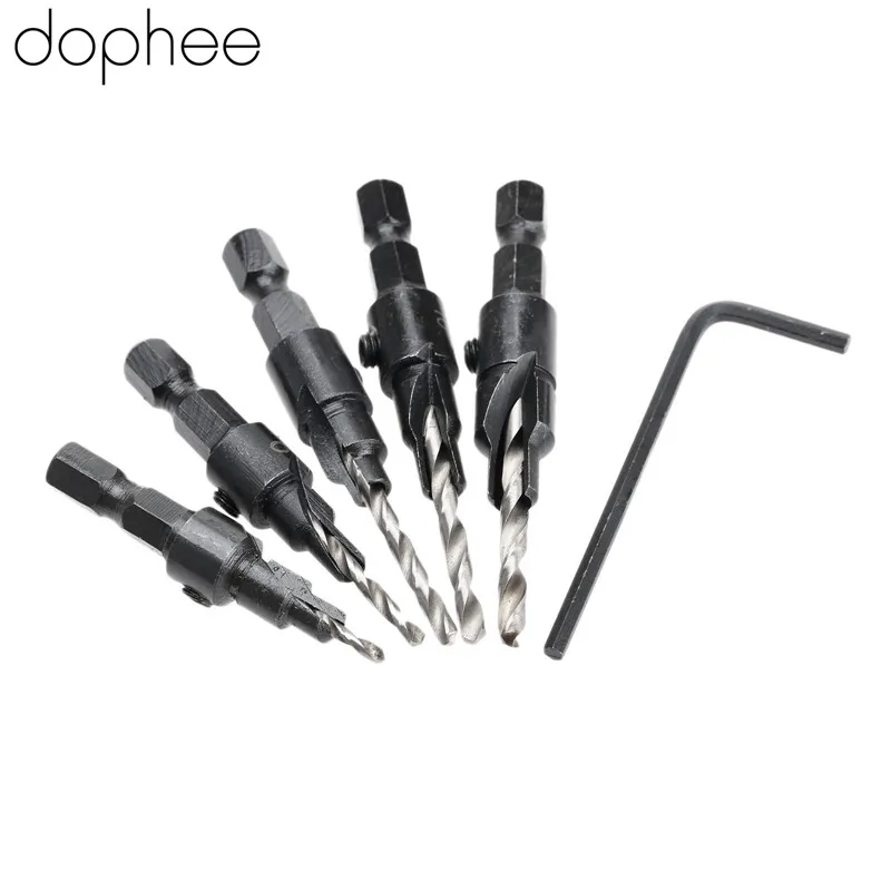 Dophee 5 шт. Набор сменных Сверл из быстрорежущей стали для зенковки древесины + 1/4