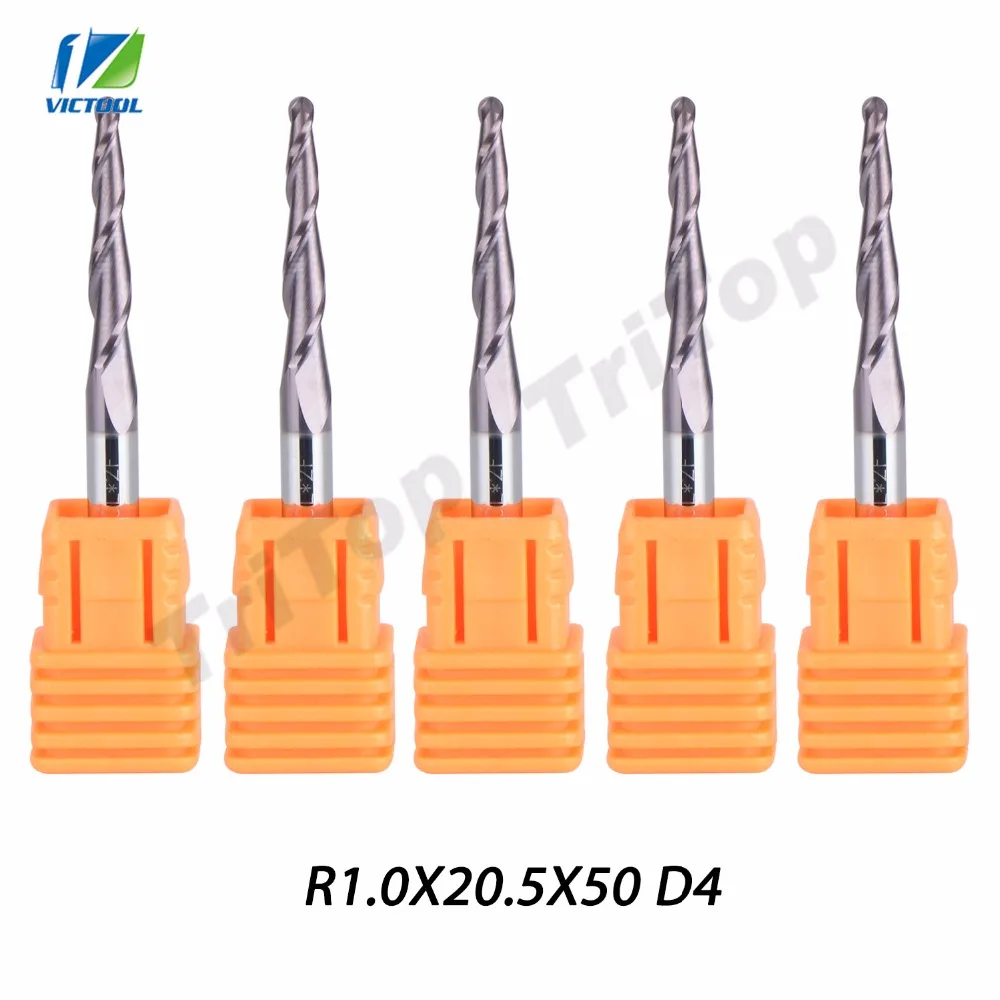 5 шт./лот R1.0 * D4 20 50L 2F HRC55 длинная Флейта с карбидом вольфрама коническая конусная