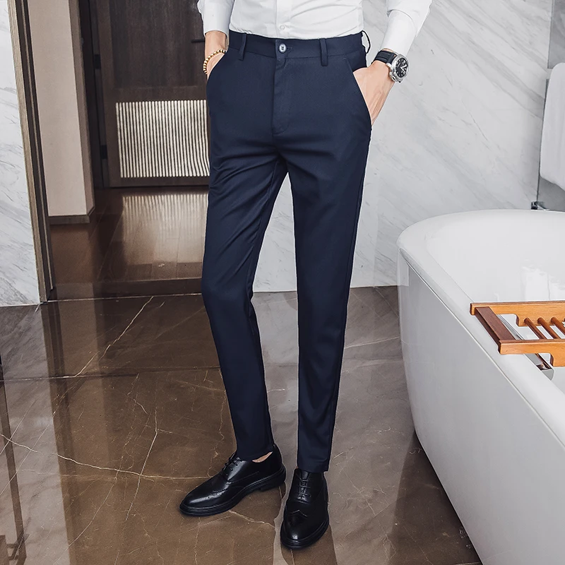 Slim Fit Мужской брюки на молнии классические Повседневное брюки мужские платье в деловом стиле Slim Jogger стрейч