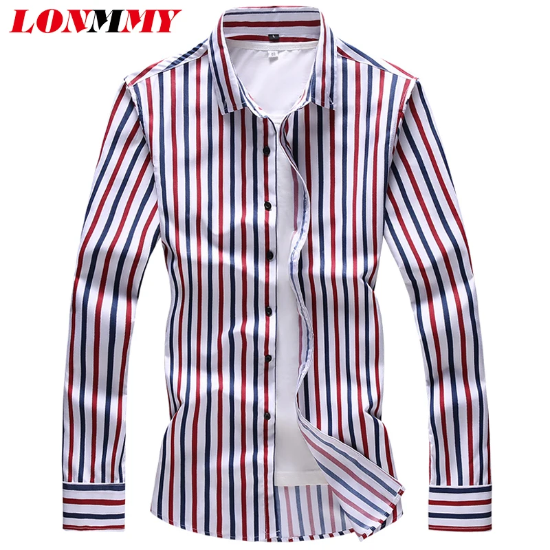 LONMMY 6XL 7XL мужские рубашки с длинным рукавом в Вертикальную Полоску Рубашки