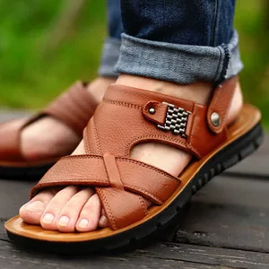 Fashion Spring Summer Men Leather Sandals Classic Men Shoes Slippers Soft Men Comfortable Outdoor Wa