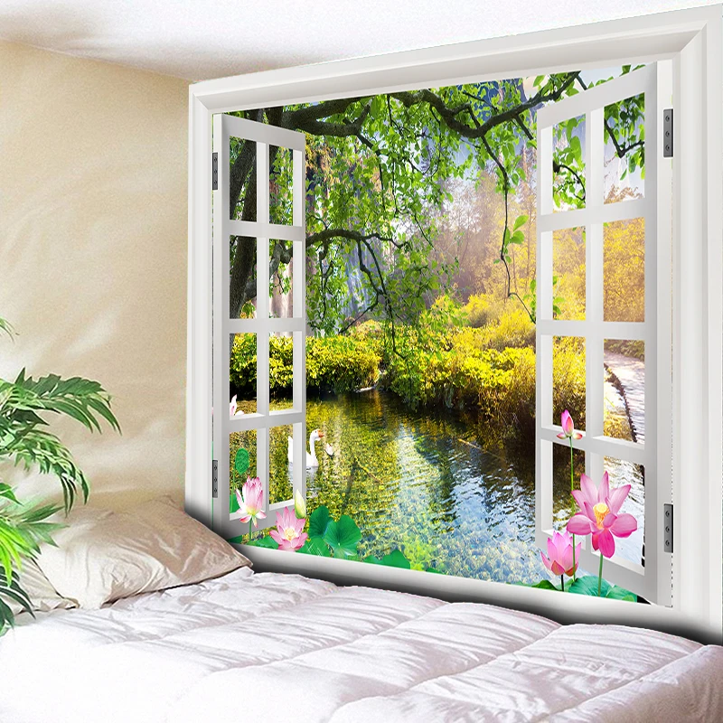 

Pond Lotus Bohemia Wall Hanging Tapestries Boho Tapestry Wall Carpet Photographic Background Cloth Living Room Blanket 150x200cm