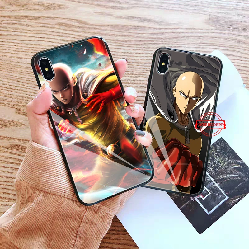 

One Punch Man Hero Characters Upscale Glass Phone Case for Apple iPhone 11 Pro X XS Max 6 6S 7 8 Plus 5 5S SE