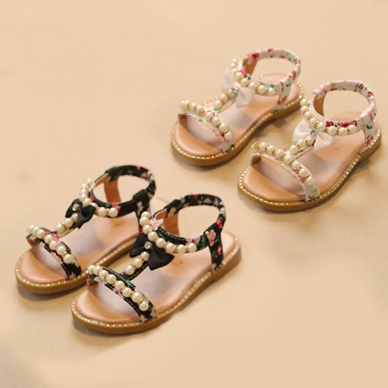 Детские летние праздничные милые модные сандалии с цветочным рисунком для