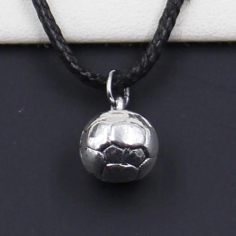 Новый Прочный черный искусственная кожа 3D футбол кулон шнур Колье DIY Ожерелье