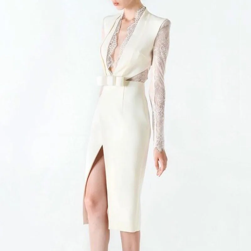 INDRESSME/женское облегающее платье 2019 кружевное Сетчатое с длинными рукавами и