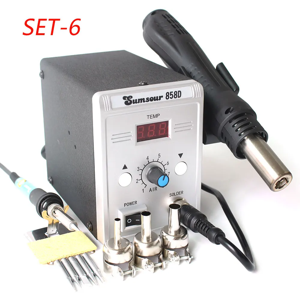 SET-6 Паяльная станция 858D 220 В/110 в 700 Вт регулируемый цифровой дисплей Тепловая пушка BGA SMD фена паяльная Ремонт - Цвет: SET-6