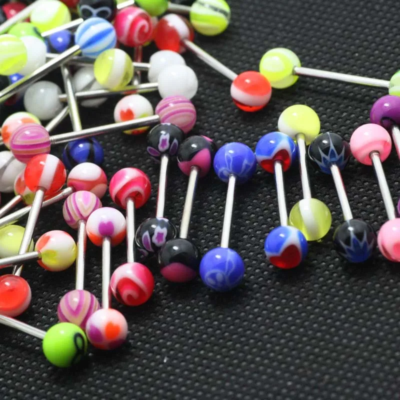 УФ акрил 50 шт смешанные цвета дизайн язык кольцо пирсинг ювелирные изделия 14 г