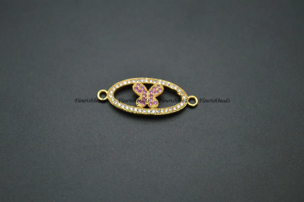 12x30мм Овальные металлические шармы с бабочками, инкрустированные кубическим цирконием, для украшений: подвесок или браслетов.