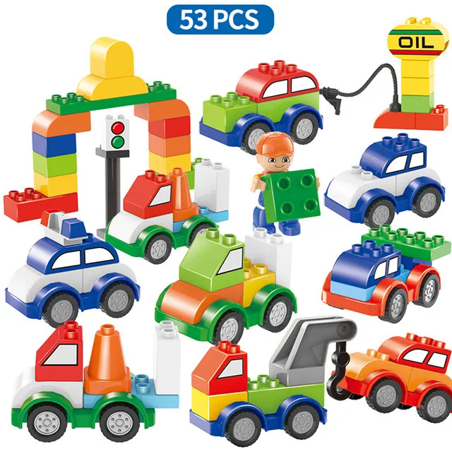 53pcs-no box DIY Красочные городские полицейские Большие размеры блоки, совместимые с большим размером фигуры автомобиля развивающие Кирпичи игрушки для детей подарки на день рождения - Цвет: 53pcs-no box