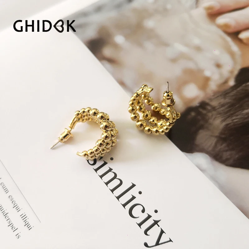 GHIDBK Золотые серьги с половиной обруча из бисера для женщин массивные