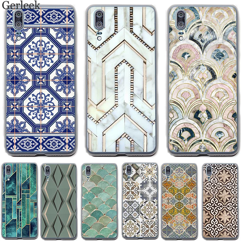 Чехол для huawei P30 P9 P8 P10 P20 Lite Plus Pro MINI P Smart Morocco Art Deco Tile Map Алмазные Весы жесткий