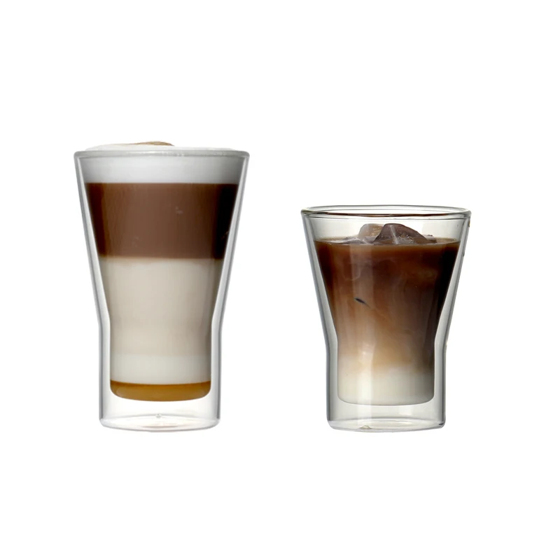 

Set of 2 250/350ml new fashion double wall coffee cup heat resistant borosilicate glass for late mixed drinking cups 8.5/12oz