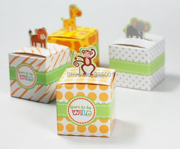 

400pcs/lot---Giraffe/elephant/monkey/tiger animals Baby Shower favors,Birthday Party Boxes, Children's day box and wedding box