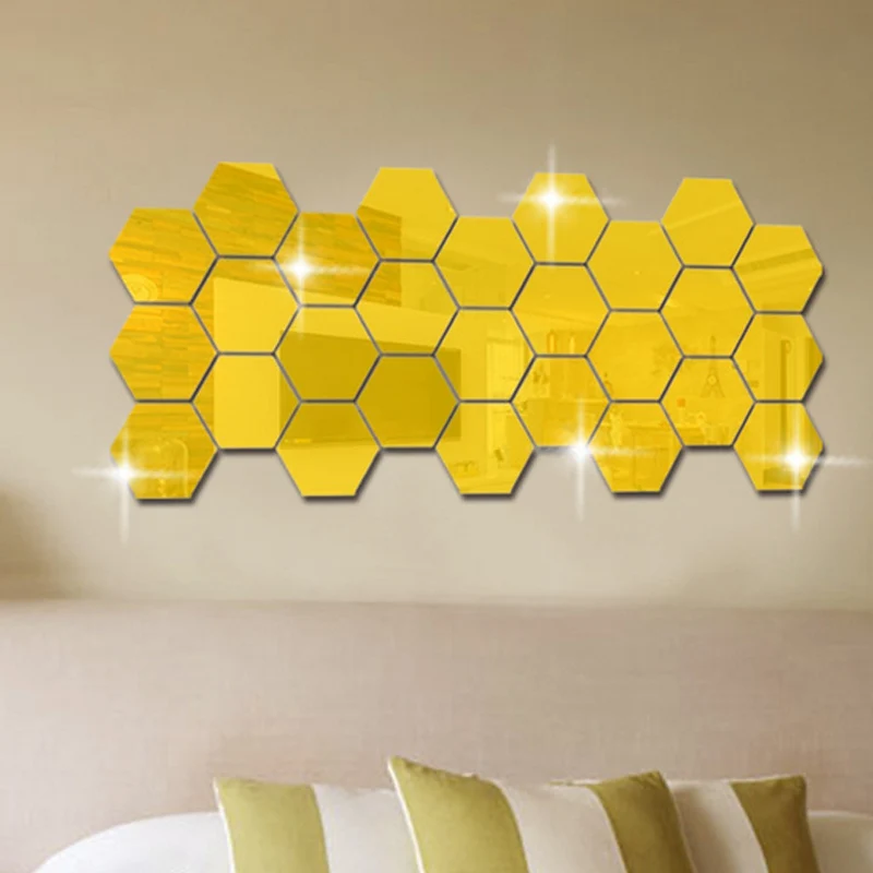 12 шт. 3D шестигранные акриловые зеркальные настенные стикеры s DIY искусство