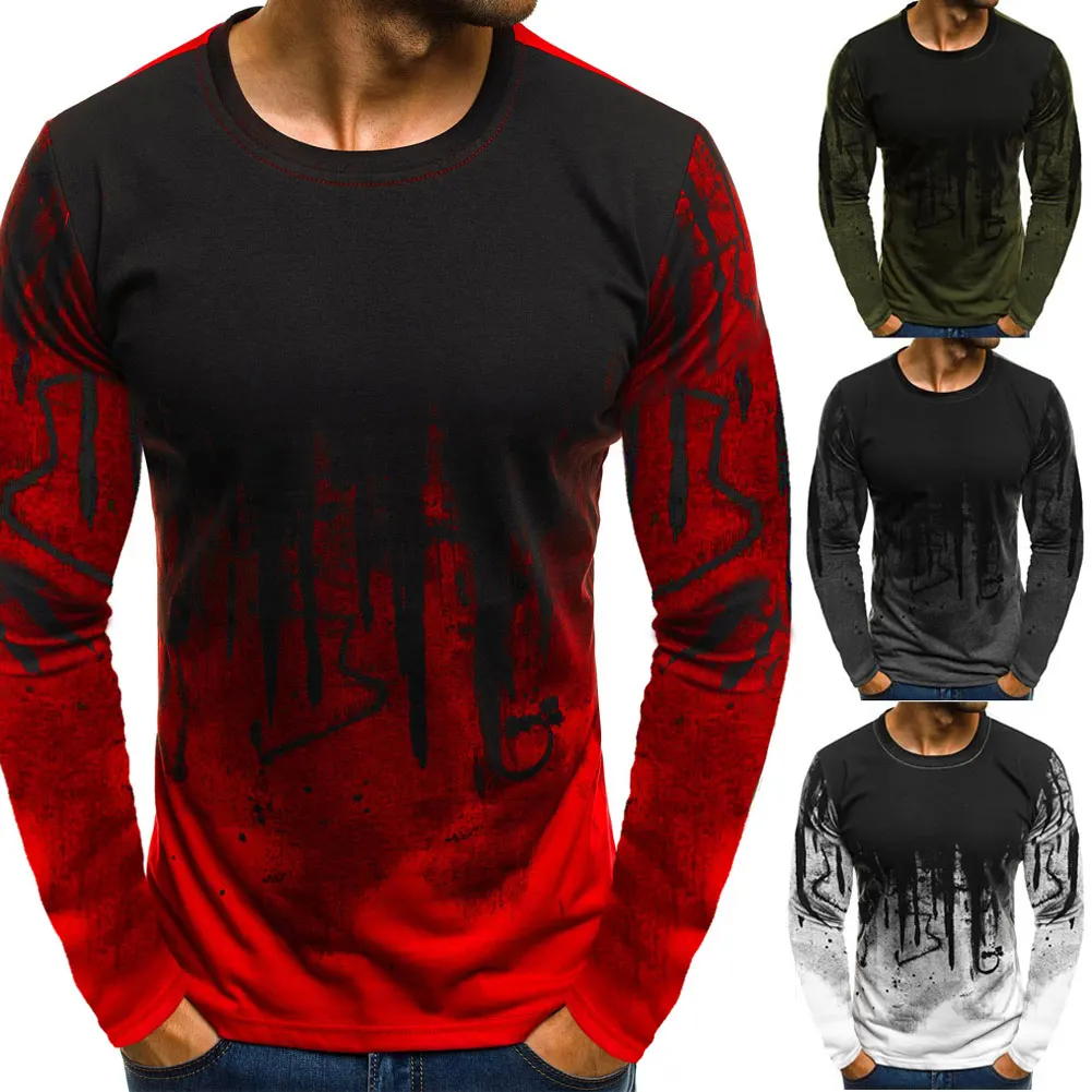 Новый 1 шт. для мужчин футболка Топ с длинным рукавом и рисунком круглым вырезом
