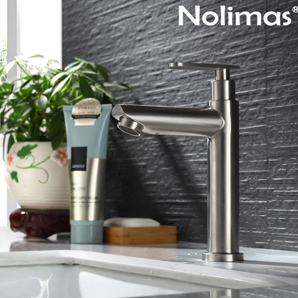 

Bathroom Baisn Faucet SUS 304 Stainless Steel Brushed Toilet Faucet Ceramic Plate Spool Basin Mixer Tap With Single Cold Tap