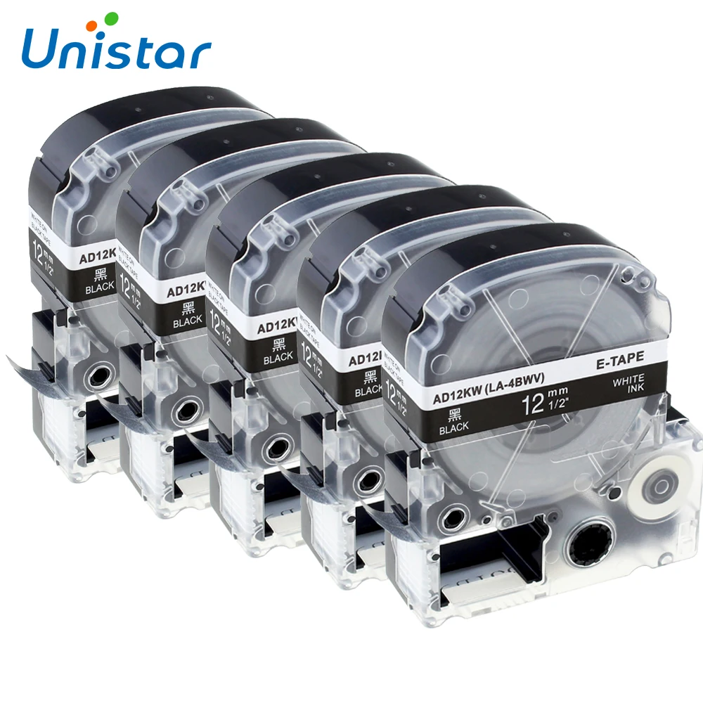 Unistar 5 шт. SD12K LK 4BWV картридж 12 мм совместимый для Epson King Jim LabelWorks белый на черном LW 300