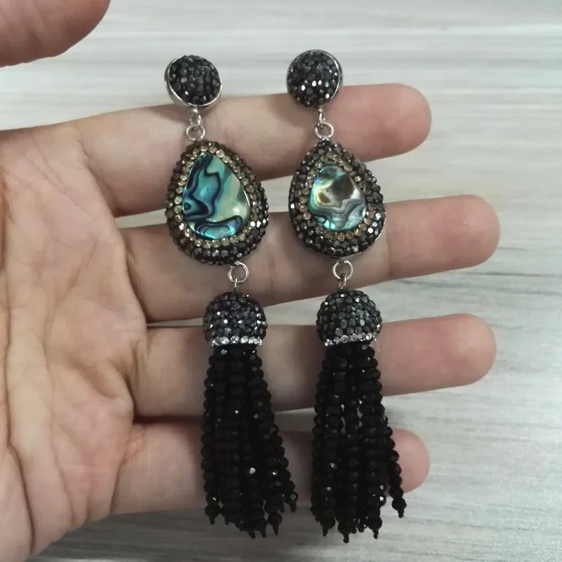 Серьги подвески в стиле бохо с голубыми ракушками и кисточками|jewelry sets for women|jewelry