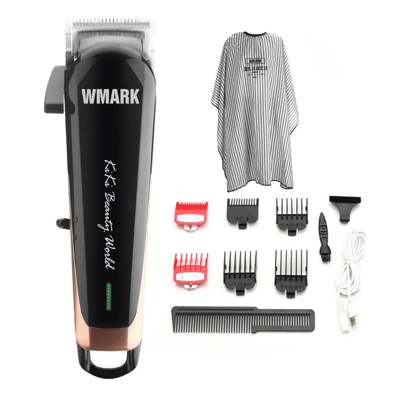 With stripe cape WMARK NG-103, Профессиональная Беспроводная Машинка для стрижки волос, триммер для волос, 6500 об/мин, машинка для стрижки волос, регулируемая длина с лезвием для удаления зубьев - Цвет: With stripe cape
