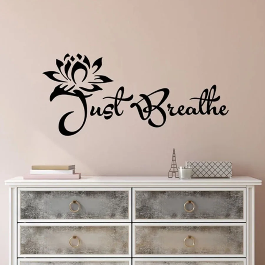 Vinyl Wall Decal Yoga  Stickers Motivation Quote Yoga Relaxing Words Inspiring Just Breathe Quote Wall stickers For Bedroom X180