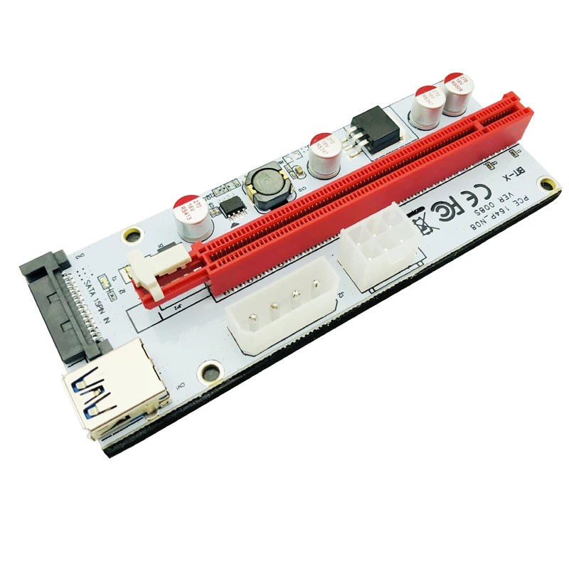 Günstig 100 PCS 008 S Riser PCIE 1X Zu 16X Extender Adapter PCI-E Riser Karte SATA 15pin 6pin 4pin Netzteil Für Bitcion Miner Bergbau