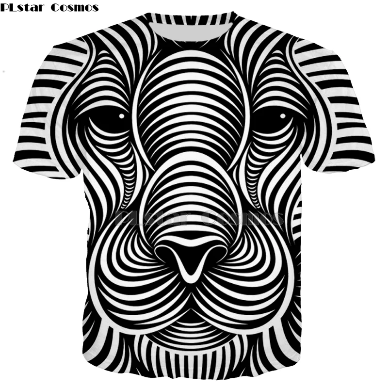 

2019 animal lion Summer Style Fashion Print Short sleeved Tees women Men Black White Vertigo Hypnotic Printing 3D T shirt plus