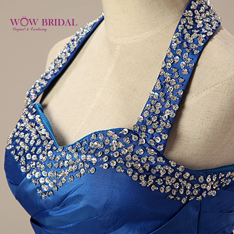 Wowbridal Элегантное синее платье для матери невесты 2021 с лямкой через шею Блестками