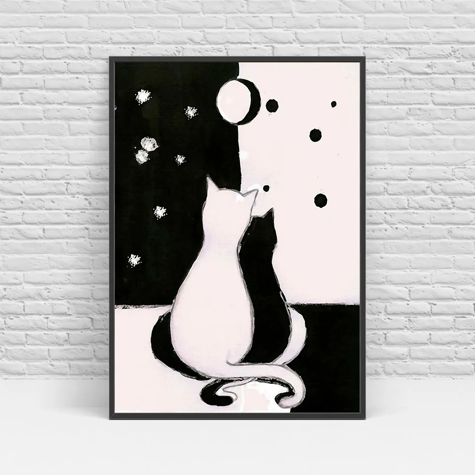 ArtSailing Abstract Nordic canvas art Cute Cat Lovers in Moon Pictures for Living Room modern Painting Home decoration posters | Дом и сад