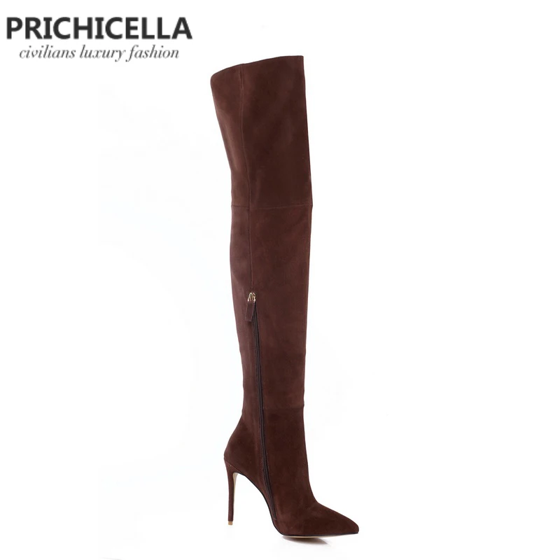 PRICHICELLA/Сапоги до бедра из натуральной кожи; Сапоги выше колена на шпильке с острым носком; size34-42