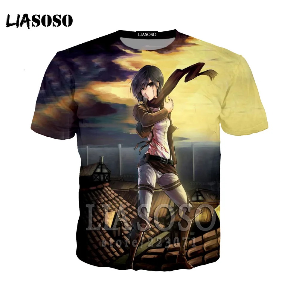 LIASOSO японского аниме атака на Титанов футболка в Мужская короткий рукав хип-хоп