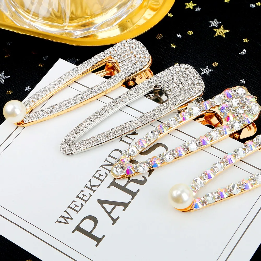 Новинка в моде: Золотые и серебряные кристальные геометрические металлические заколки для волос для женщин, аксессуары для причесок.