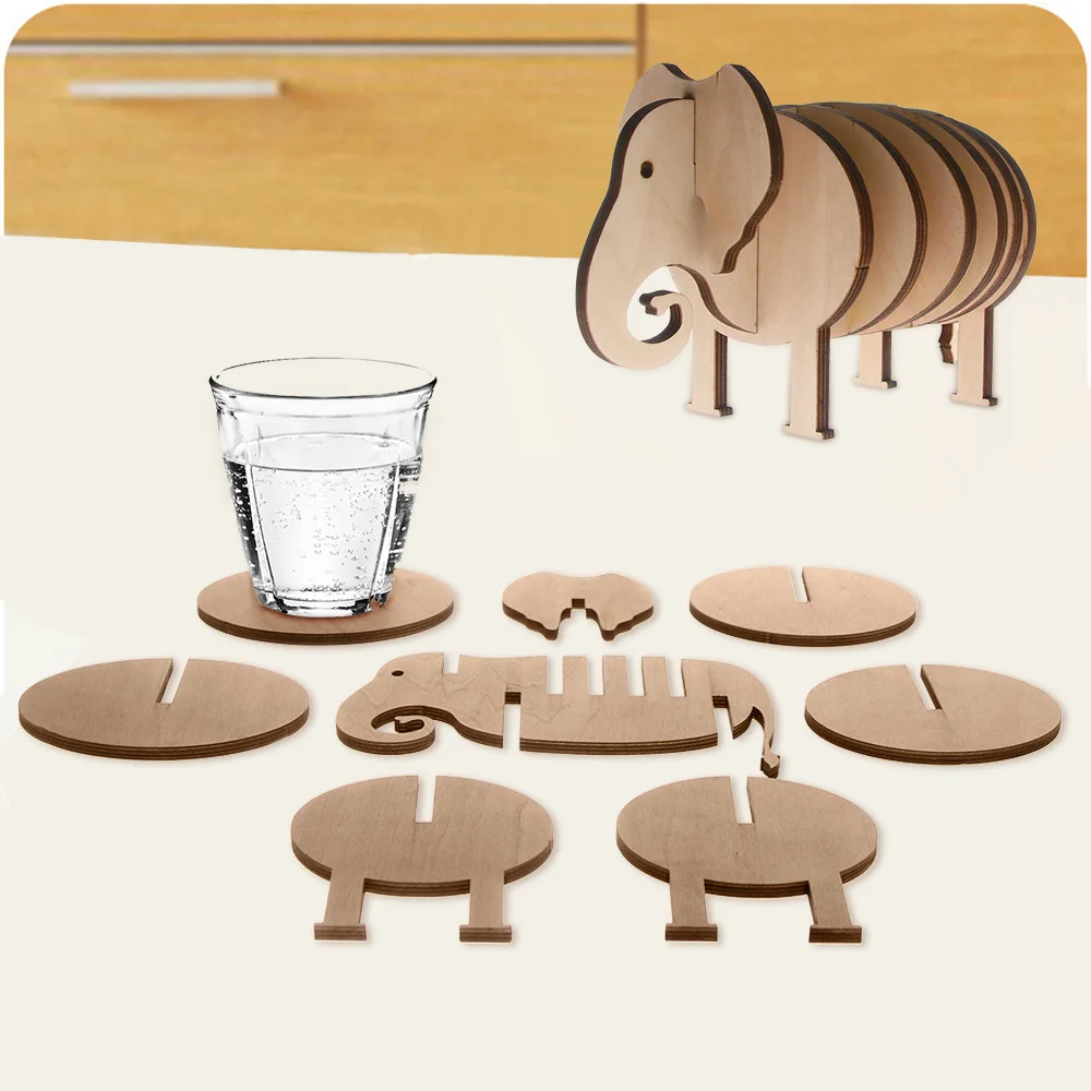 8 шт./компл. слон Кофе Чай Coaster DIY контактный деревянный ручной работы животных