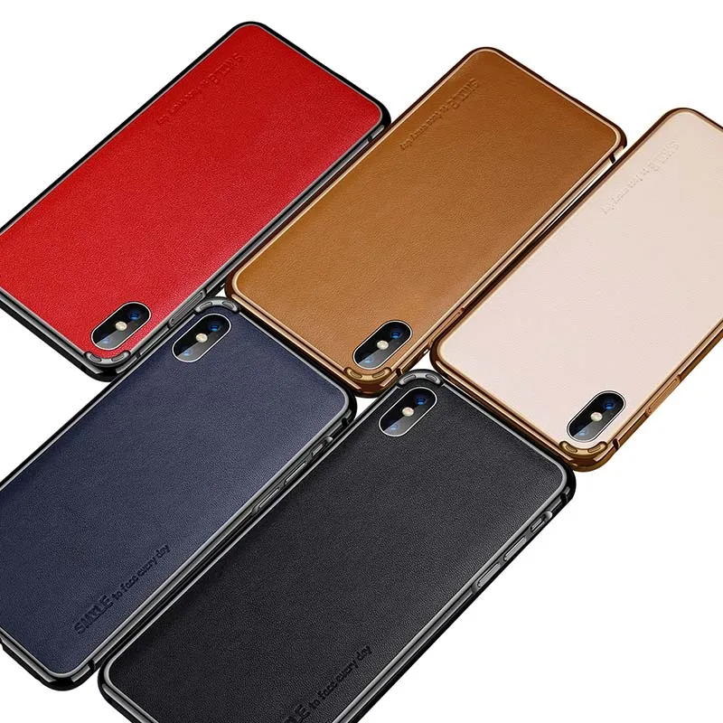 Binbo For iPhone XS Max Case Cover Luxury Genuine Leather+Aluminum Metal Frame XR X | Мобильные телефоны и аксессуары