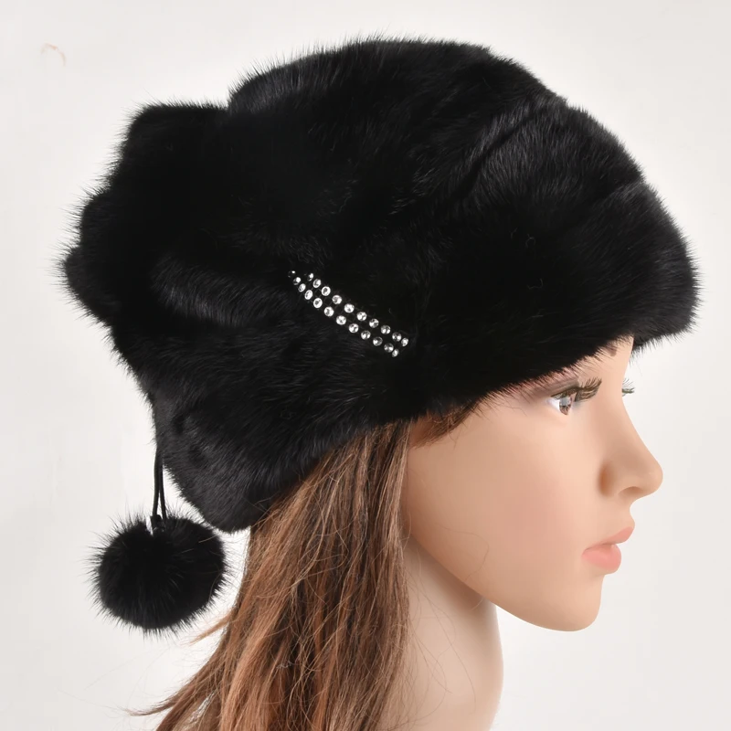 Шапка бини из натурального меха норки зимняя женская шапка|Женские Skullies и