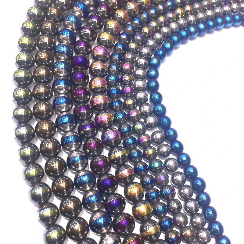 Natural Stone Hematite Beads Round Loose Semi Plating Color 6mm 8mm For DIY Necklace Bracelet Jewelry Making Pick Size15'' |