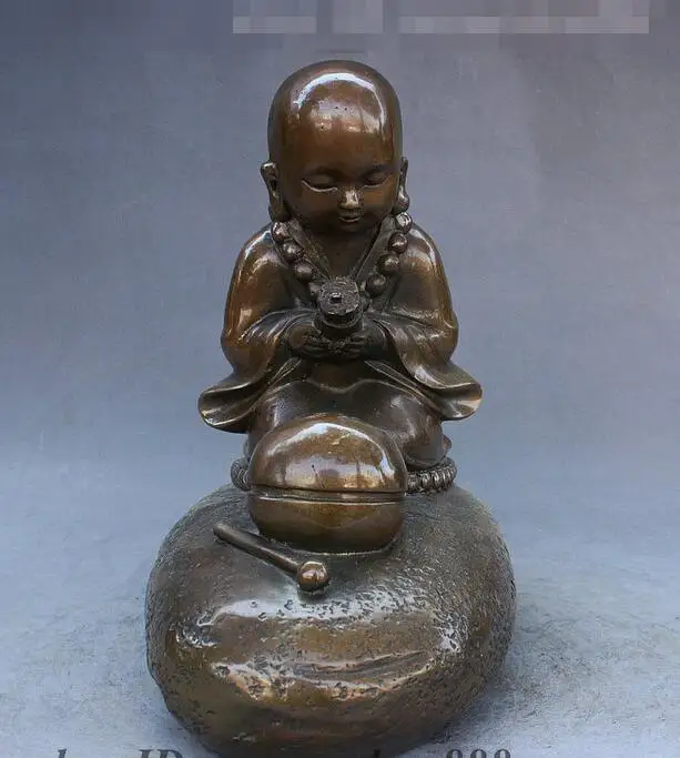 Китайский буддийский из бронзы резные Резы Xin Xiang Shi Cheng деревянная рыба Бонзе