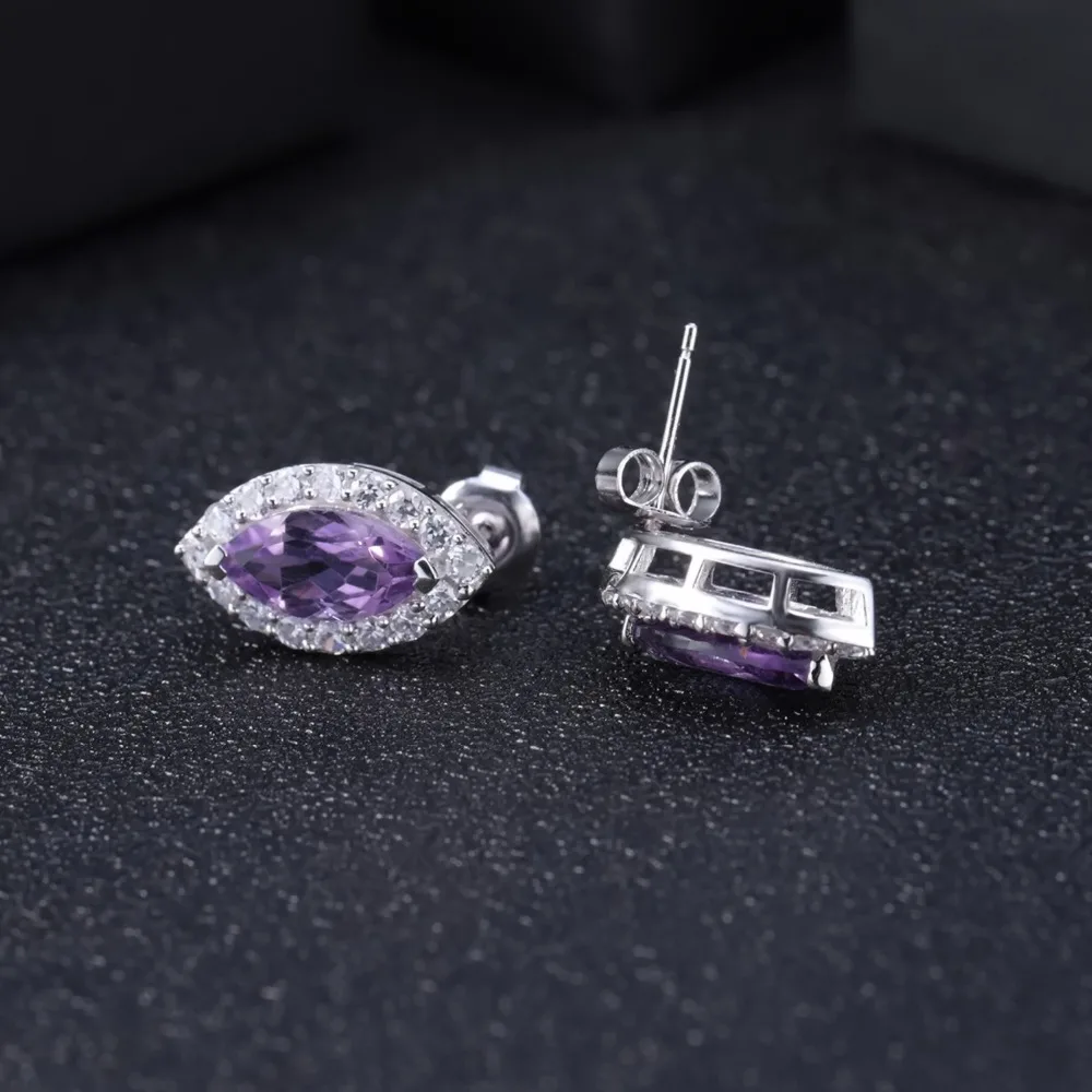 Серьги женские круглые из серебра 925 пробы с натуральным аметистом | Украшения и