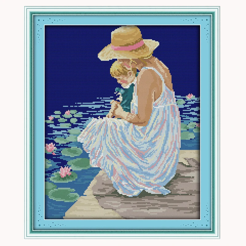 Наборы для вышивки крестиком Joy Sunday мамы и сына осмотр рыб DMC14CT 11CTcottonfabric детская
