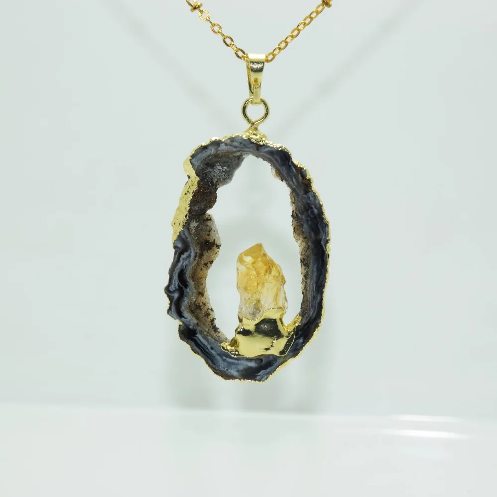Free From Slab Rough Slice stone necklace for girl Raw quartz crystal natural geode druzy pendant women gift | Украшения и