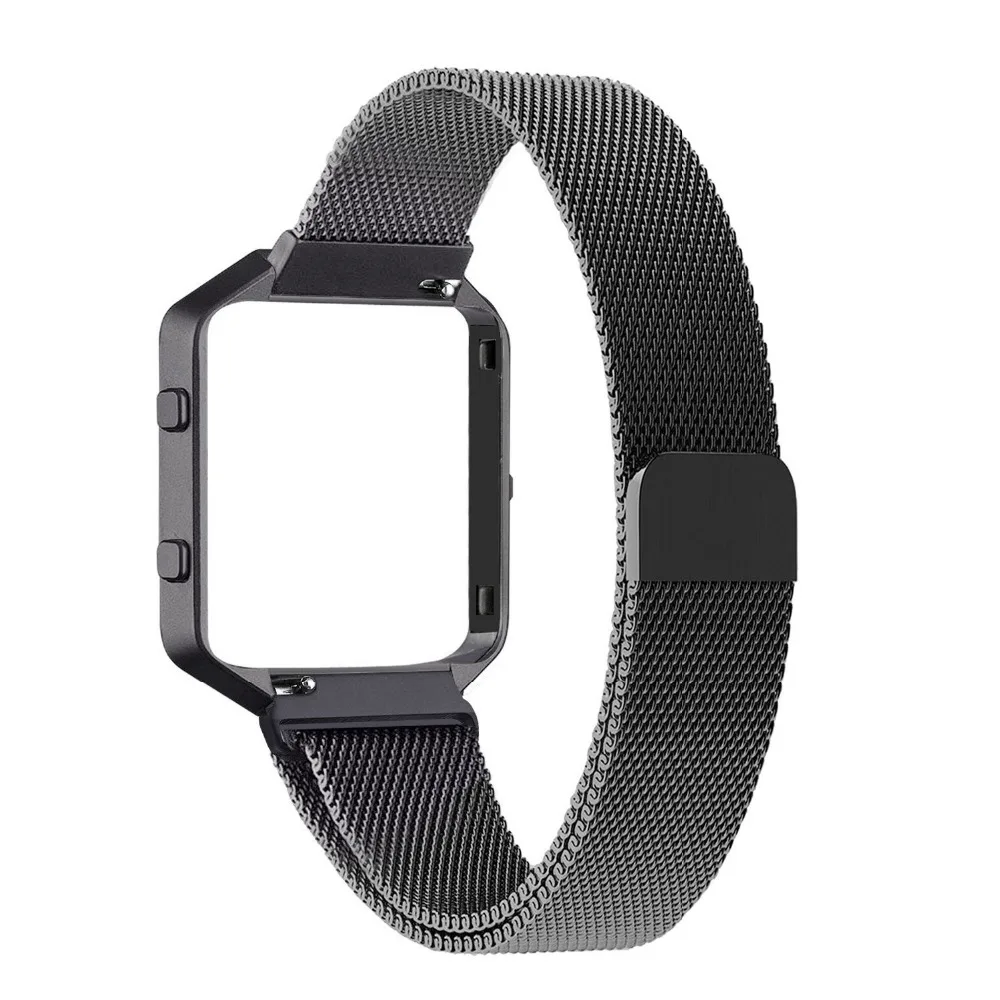 23 мм сетка петля ремешок+ металлическая рамка для Fitbit Blaze нержавеющая сталь часы браслет магнитный замок черный розовое золото серебро