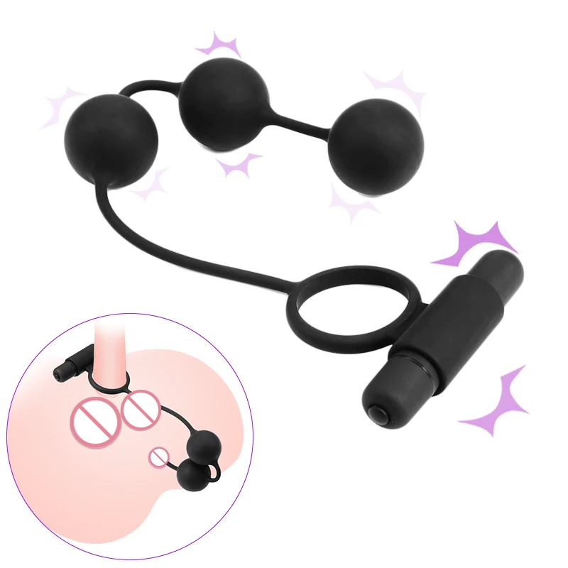 Male Masturbation Toy 3 Solid Pull Beads Anal Plug Lock Ring Vibrator Delayed Ejaculation 10 Frequency Vibration Massage Sex | Красота и